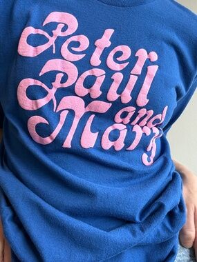 Vintage Peter Paul and Mary SIGNAL Folk Band Tee Blue Pink USA XL